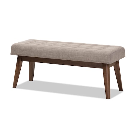 Baxton Studio Elia Walnut Wood Light Grey Button-Tufted Bench 140-7563